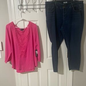 Dark Blue Women's Jeans 24w nwt pink top 2x